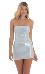 Strapless Sequin Bodycon Dress in Light Blue