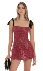 Sequin Velvet Strap Dress in Burgundy