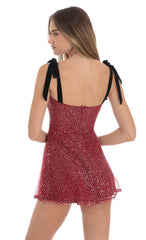 Sequin Velvet Strap Dress in Burgundy