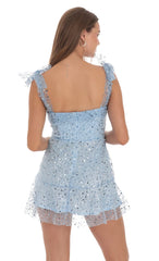 Sequin Beaded A-line Dress in Sky Blue