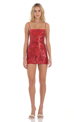 Sequin Dress in Valentine Red