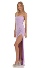 Rhinestone Strap Ruched Maxi Dress in Lilac